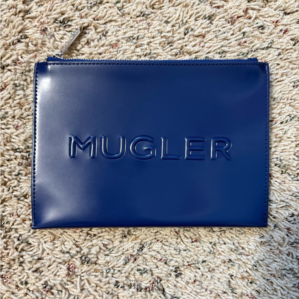 Mugler Glossy Blue Zippered Toiletry Cosmetic Clutch Bag Size OS